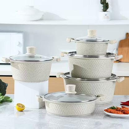Set di Utensili da Cucina con Pentola e Padella Rivestite in Pietra Maifan
