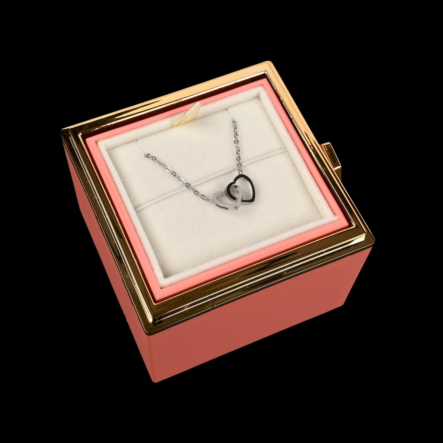 Sparkly Roses Eternal Rose Box - W/ Engraved Necklace & Real Rose