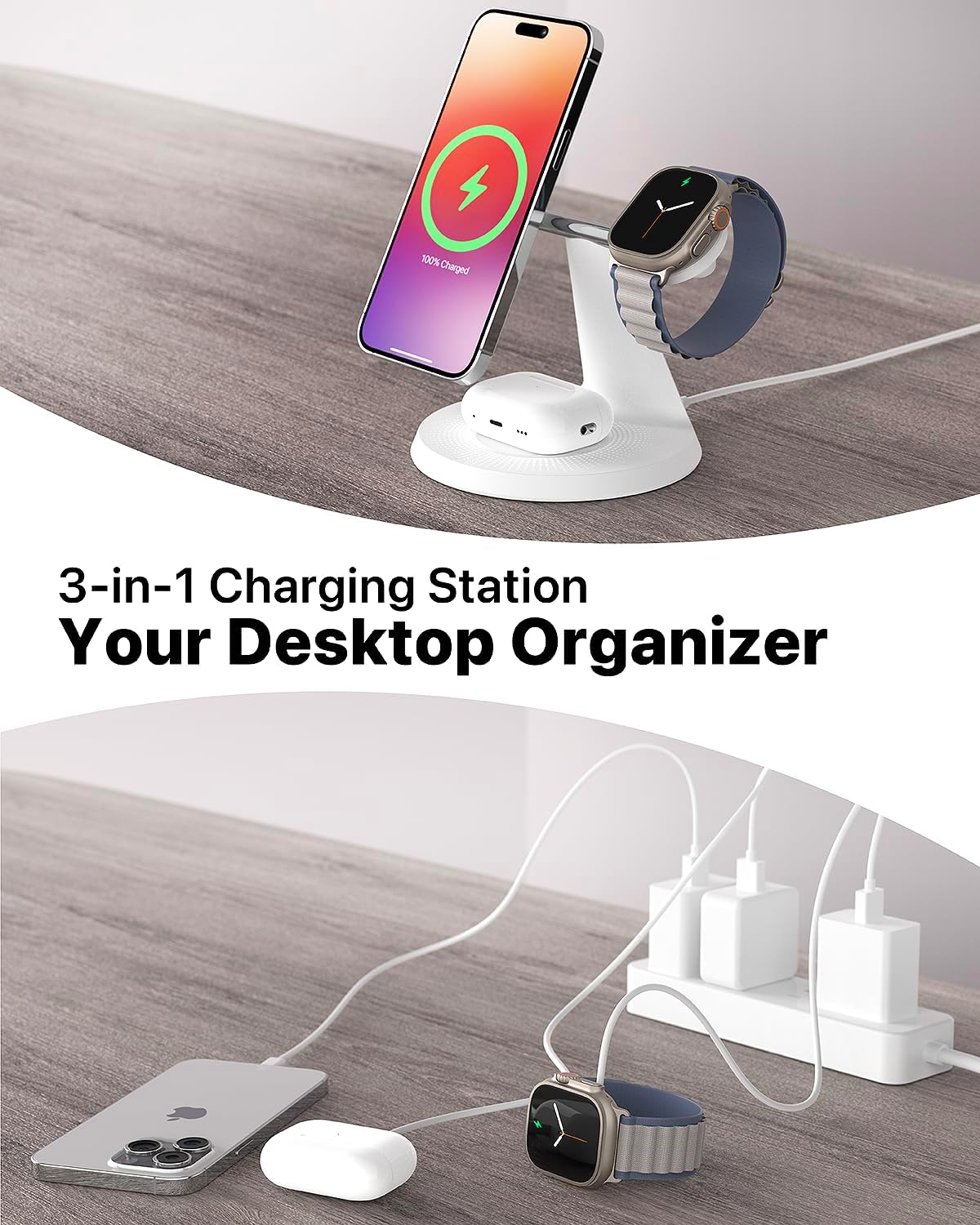 Stazione di ricarica wireless 3 in 1 per dispositivi Apple