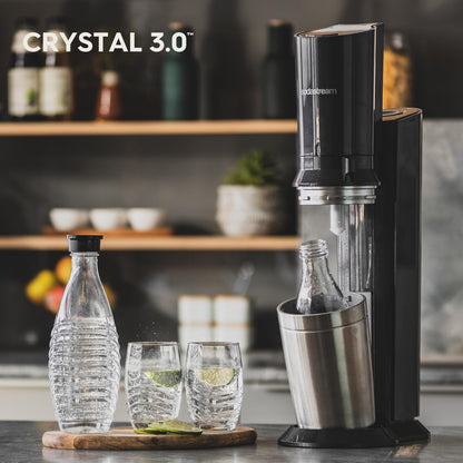 Crystal 3.0 Wassersprudler mit 1x Quick-Connect CO2-Zylinder und 2X Glaskaraffen, Silber, Schwarz, Titan, 45 cm