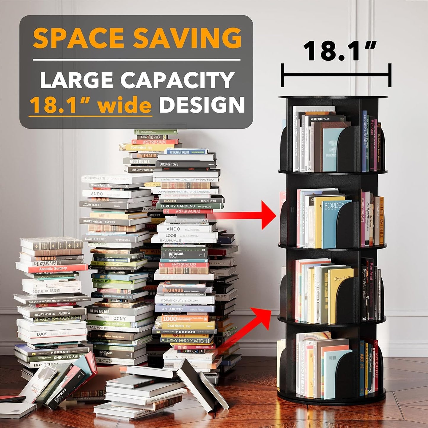Libreria girevole a 4 livelli, libreria girevole a 360 gradi