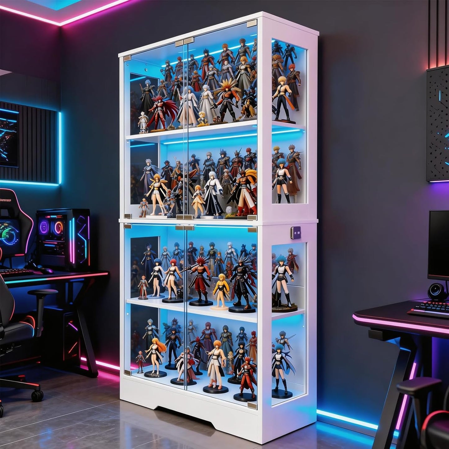 Credenza Vetrina con 4 Ripiani e Illuminazione LED a 3 Colori