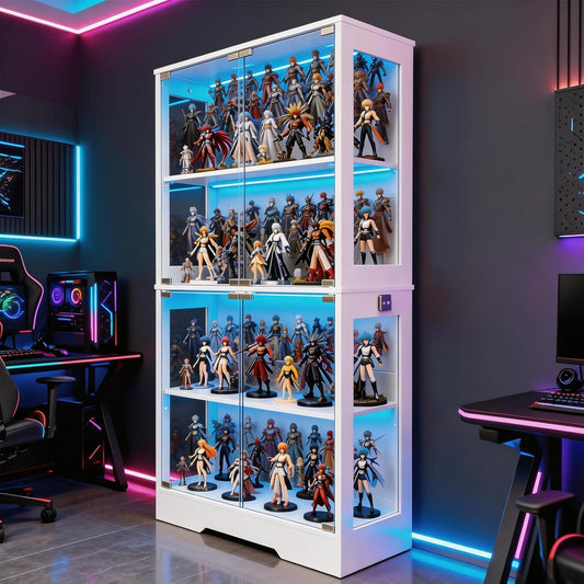 Credenza Vetrina con 4 Ripiani e Illuminazione LED a 3 Colori