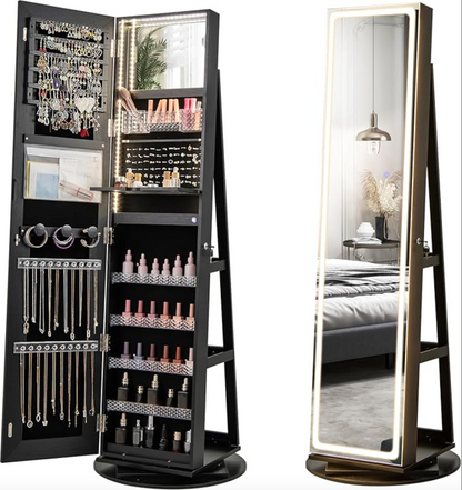 Mobile portagioie da terra con specchio LED, organizer girevole 360° 💍💄💄