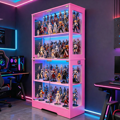 Credenza Vetrina con 4 Ripiani e Illuminazione LED a 3 Colori